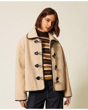 Twinset Gabán De Pelo Sintético Con Alamares - Neutro