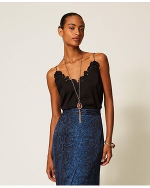 Twinset Satin Top With Embroidery - Blue