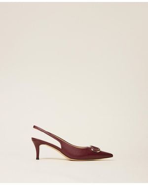 Twinset Zapatos Destalonados Con Oval T, Morado «Winetasting» Piel, Talla - Rosa