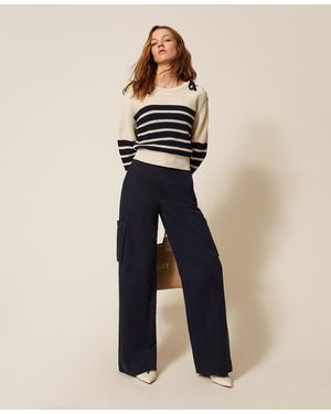 Twinset Wide Gabardine Cargo Trousers - Blue