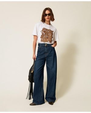 Twinset Regular T-Shirt With Patch Embroidery - Blue