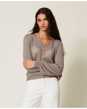 Twinset Langarm-Pullover Mit Pailletten - Braun