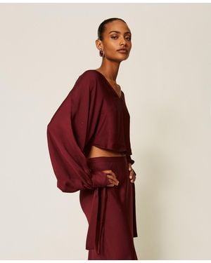 Twinset Satin Shrug With Rhinestones - Red