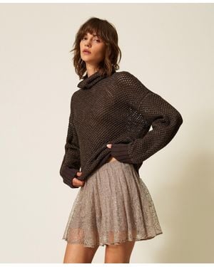 Twinset Pull Col Roulé En Filet Avec Lurex, Femme - Marron