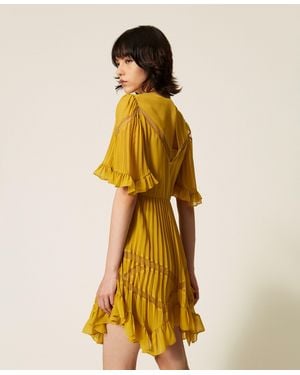 Twinset Short Pleated Chiffon Dress With Tulle - Yellow