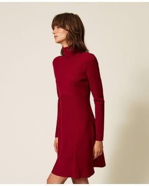 Twinset Short Knit Dress With Turtleneck - Red