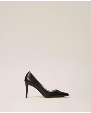 Twinset High Heeled Leather Court Shoes - Natural