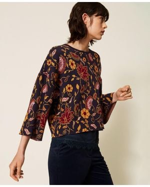 Twinset Jersey De Jacquard Con Flores - Azul