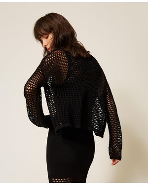 Twinset Mesh Knit Cardigan - Black