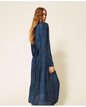 Twinset Long Python Print Crew Neck Dress - Blue