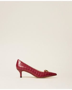 Twinset Zapatos De Salón Con Efecto De Piel Grabada Y Oval T, Talla - Rosa