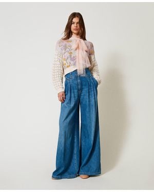 Twinset Vaqueros De Pernera Ancha Con Pliegues, Azul "Denim Medio" Talla
