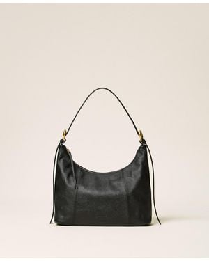 Twinset Adjustable Leather Hobo Bag - Black