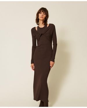 Twinset Ribbed Knit Long Dress - Natural
