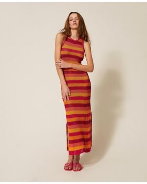 Twinset Vestido Largo De Punto De Rayas - Rojo