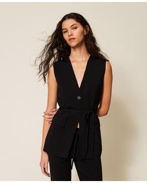 Twinset Fitted Knit Sleeveless Jacket - Black