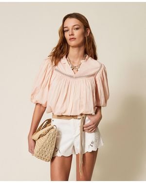 Twinset Muslin Blouse With Gathering - Natural