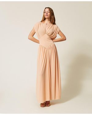 Twinset Full Length Dress With Gathering - Natural