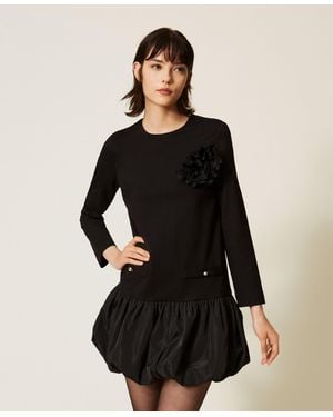 Twinset Short Dress With Taffeta Skirt - Black