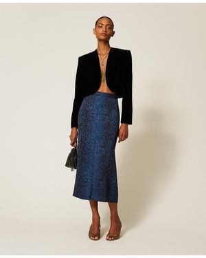 Twinset Falda Midi De Crepé Con Estampado De Pitón - Azul