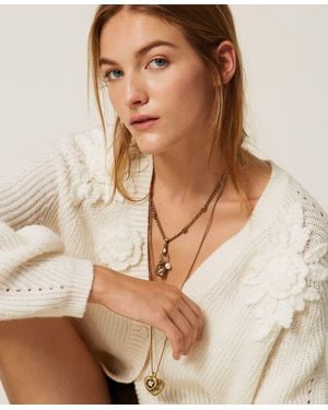 Twinset Cardigan Avec Fleurs En Crochet, Femme - Marron