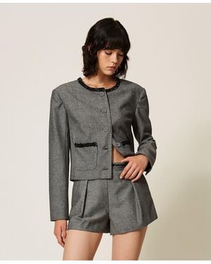 Twinset Chaqueta De Mezcla De Lana De Espiga, Mujer - Gris