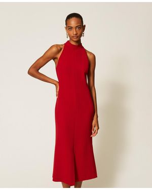 Twinset Long Crêpe Halter Neck Dress - Red
