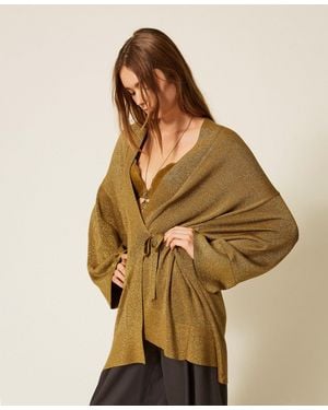 Twinset Cárdigan De Punto Kimono Con Lúrex - Neutro