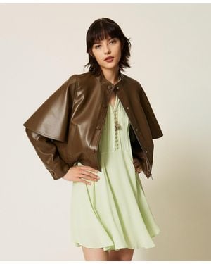 Twinset Faux Leather Cape Jacket - Brown