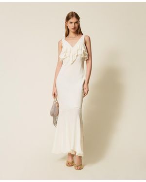 Twinset Long Crêpe Dress With Flounces - Natural
