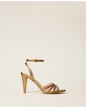 Twinset Laminated Leather Sandals With Print - Natural
