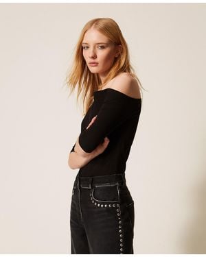 Twinset T-Shirt With Asymmetric Collar - Black