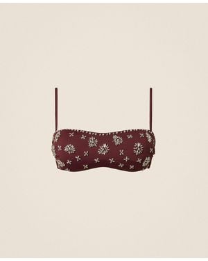 Twinset Bandeau Bikini Top With Embroidery - Natural