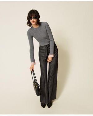 Twinset Jersey De Cuello Alto Con Detalles En Contraste, Mujer - Neutro