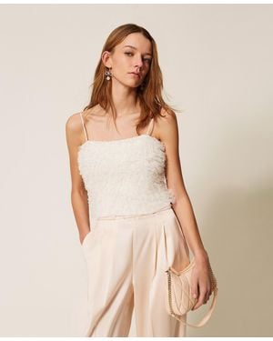 Twinset Tulle Ruffle Top - Natural