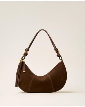 Twinset Suede Hobo Bag With Tassel - Natural