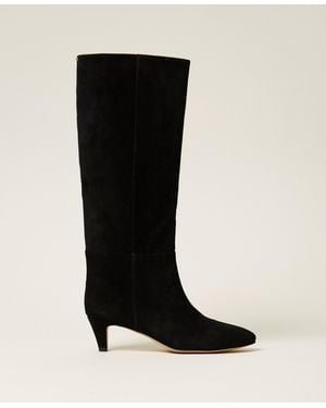Twinset High Suede Boots - Black
