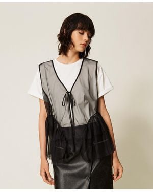 Twinset Tulle T-Shirt And Waistcoat - Black