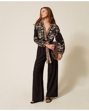 Twinset Linen Blend Printed Jumpsuit - Multicolour