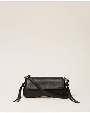 Twinset Leather Shoulder Bag With Flap - Natural