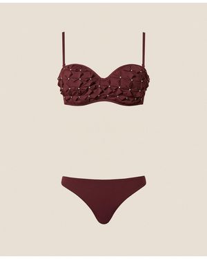 Twinset Embroidered Bandeau Bikini Top And Briefs - Natural