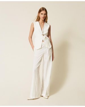 Twinset Embroidered Palazzo Trousers - Natural