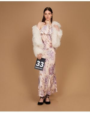 Twinset Silk Blend Velvet Floral Dress - Brown