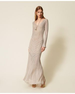 Twinset Long Knit Dress With Lurex - Natural