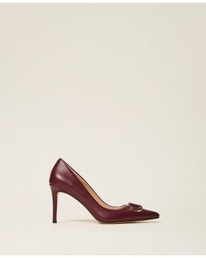 Twinset Zapatos De Salón Con Oval T, Morado «Winetasting» Piel, Talla - Rosa