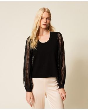 Twinset Jumper With Lace Sleeves - Black