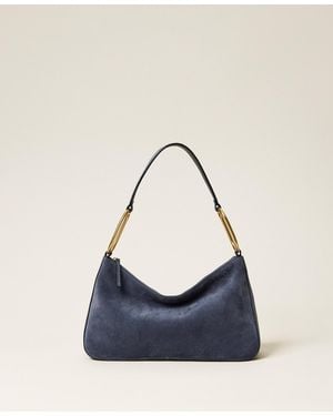 Twinset 'Liliane' Medium Suede Bag With Rings - Blue