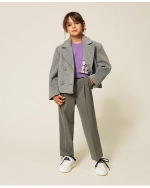 Twinset Flannel Palazzo Trousers With Pleats - Natural