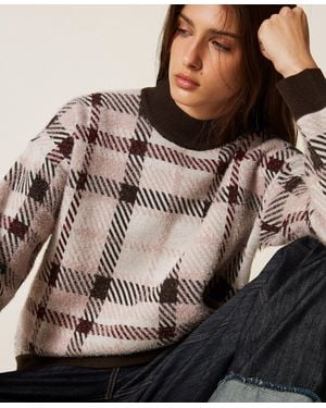 Twinset Pull Jacquard À Carreaux, Femme - Marron
