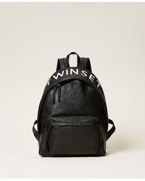 Twinset Mochila Con Logotipo Y Bolsillo, Mujer - Negro